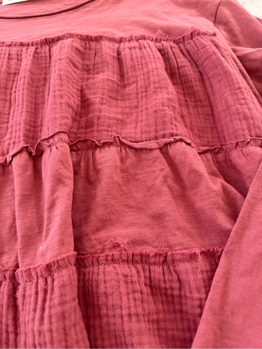 Altar'd State Long Sleeve Tiered Ruffle Top - Mauve Red - Picture 5 of 7